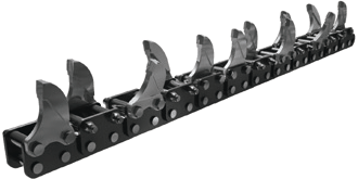 Trencher chain specialized for rocky hard shale, asphault, and frozen ground